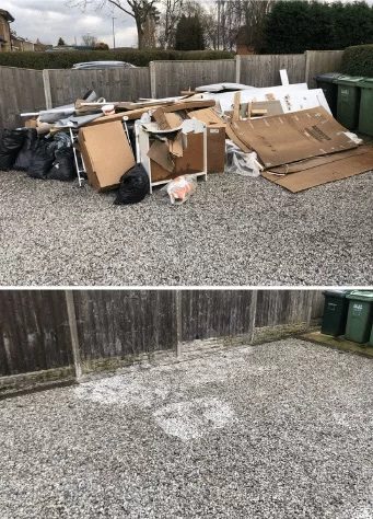 Before and after yard junk removal cleanup by Junk Wizard